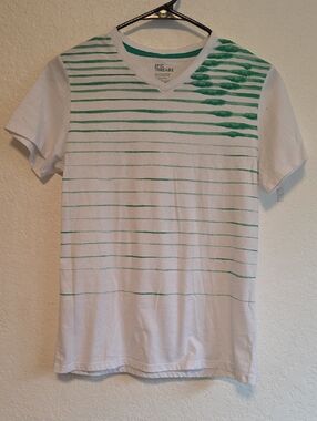 Epic Threads White V-Neck Tee with Green Horizontal Stripes Kids